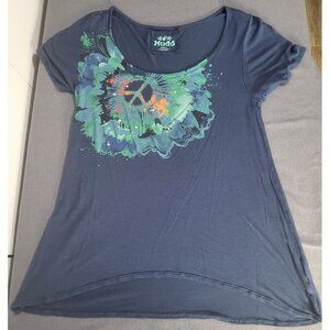 MUDD Women's Small Navy Blue Graphic T Shirt Lightweight Thin Peace y2k